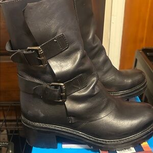 Sleek Black Moto Boots with Buckle Detail